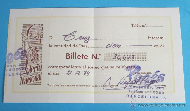 Lotteria Nationale Spagnola: PARTICIPACI&Oacute;N LOTERIA NACIONAL SORTEO DE NAVIDAD 1974. PAG&Eacute;S