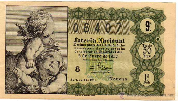 Lotaria Nacional: LOTERIA NACIONAL SORTEO 1 DE 1957 VERDE