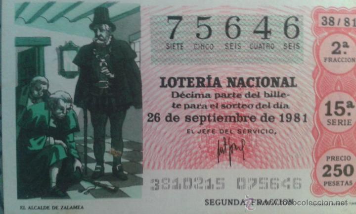 Nationale spanische Lotterie: BILLETE DE LOTERIA 26-09-1981