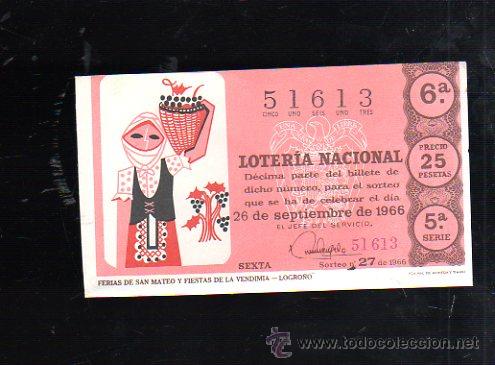 Nationale spanische Lotterie: BILLETE DE LOTERIA NACIONAL. SORTEO NUMERO 27 DE 1966.