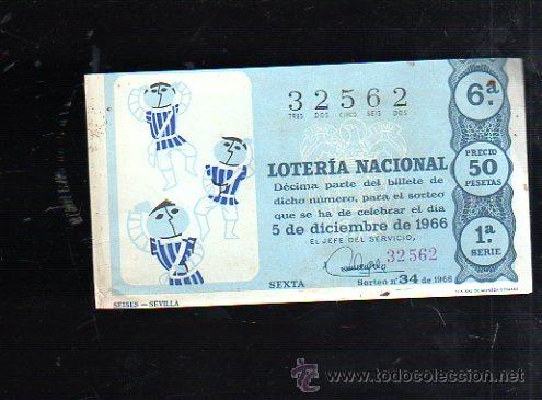 Lotteria Nationale Spagnola: BILLETE DE LOTERIA NACIONAL. SORTEO NUMERO 34 DE 1966.