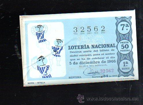 Lotteria Nationale Spagnola: BILLETE DE LOTERIA NACIONAL. SORTEO NUMERO 34 DE 1966.