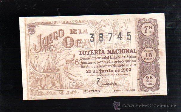 National Spanish Lottery: BILLETE DE LOTERIA NACIONAL. SORTEO NUMERO 18 DE 1963.