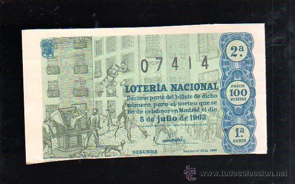 National Spanish Lottery: BILLETE DE LOTERIA NACIONAL. SORTEO NUMERO 19 DE 1963.
