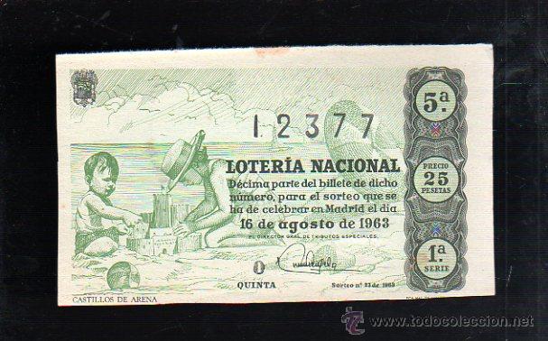 National Spanish Lottery: BILLETE DE LOTERIA NACIONAL. SORTEO NUMERO 23 DE 1963.