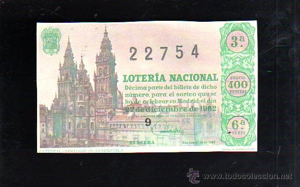National Spanish Lottery: BILLETE DE LOTERIA NACIONAL. SORTEO NUMERO 36 DE 1962.