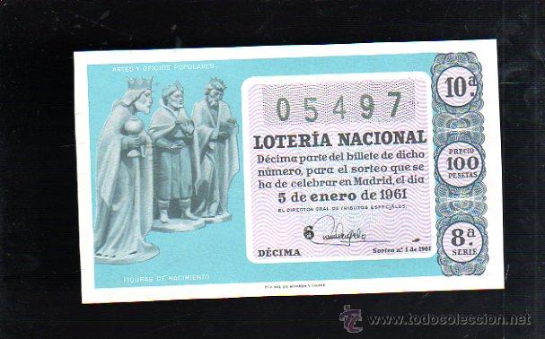 National Spanish Lottery: BILLETE DE LOTERIA NACIONAL. SORTEO NUMERO 1 DE 1961.