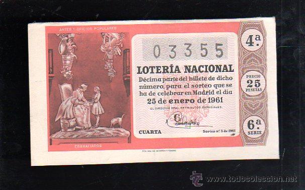 National Spanish Lottery: BILLETE DE LOTERIA NACIONAL. SORTEO NUMERO 3 DE 1961.