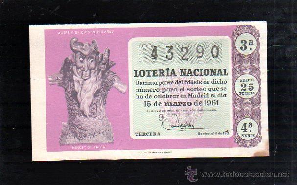 National Spanish Lottery: BILLETE DE LOTERIA NACIONAL. SORTEO NUMERO 8 DE 1961.