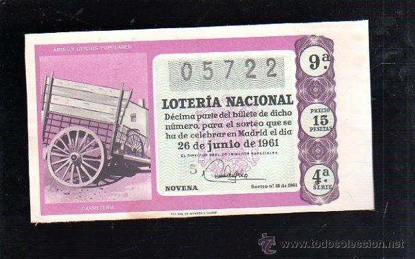 Lotaria Nacional: BILLETE DE LOTERIA NACIONAL. SORTEO NUMERO 18 DE 1961.