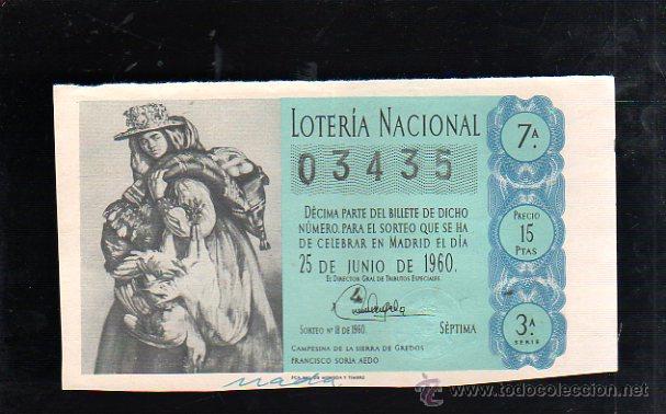 Nationale spanische Lotterie: BILLETE DE LOTERIA NACIONAL. SORTEO NUMERO 18 DE 1960.