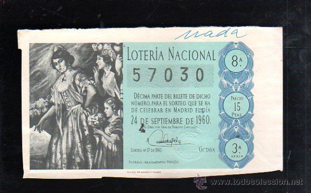 Nationale spanische Lotterie: BILLETE DE LOTERIA NACIONAL. SORTEO NUMERO 27 DE 1960.