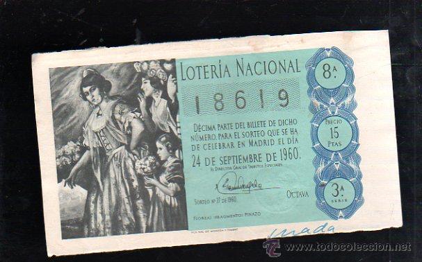 Nationale spanische Lotterie: BILLETE DE LOTERIA NACIONAL. SORTEO NUMERO 27 DE 1960.