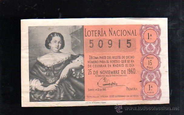 National Spanish Lottery: BILLETE DE LOTERIA NACIONAL. SORTEO NUMERO 33 DE 1960.