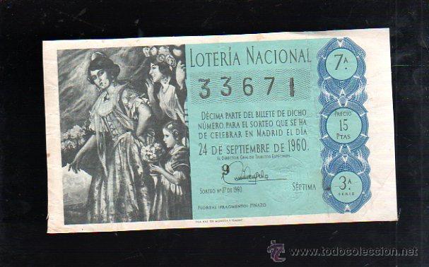 National Spanish Lottery: BILLETE DE LOTERIA NACIONAL. SORTEO NUMERO 27 DE 1960.