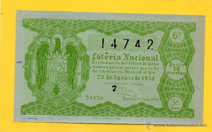 Loter&iacute;a nacional: LOTERIA NACIONAL SORTEO 24 DE 1954