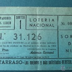 Lotería Nacional: PAPELETA DE LOTERIA NACIONAL SORTEO DEL NIÑO 31126, ENERO 1962, FALLA ZAPADORES V.LLEO-S.LLUCH, . Lote 48641884