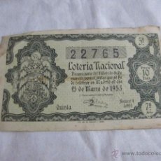 Lotería Nacional: LOTERIA NACIONAL 25 DE MARZO DE 1955.-Nº 22.765.-7ª SERIE.-5ª FRACCION