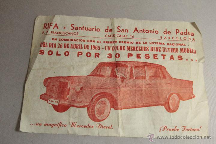 Loter&iacute;a Nacional: RIFA SANTUARIO DE SAN ANTONIO DE PADUA, BARCELONA, 1965, MERCEDES DIESEL -DOCG-