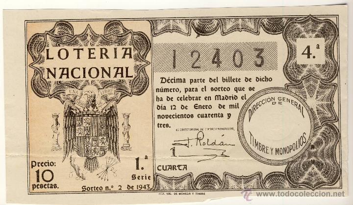 Nationale spanische Lotterie: LOTERIA NACIONAL.- SORTEO N&ordm; 2, DE 12 DE ENERO DE 1943.- (7)