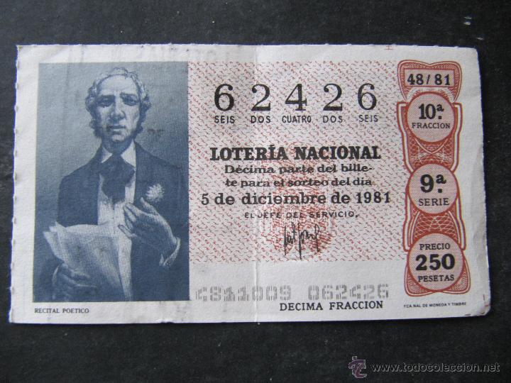 National Spanish Lottery: DECIMO DE LOTERIA NACIONAL 5 DE DICIEMBRE 1981