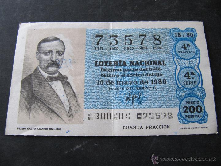 Nationale spanische Lotterie: LOTERIA NACIONAL. 10 DE MAYO 1980. PEDRO CALVO ASENSIO
