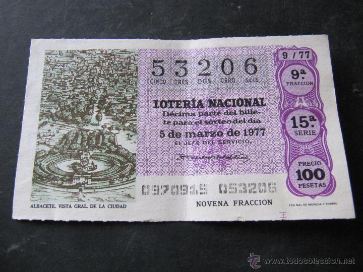 Nationale spanische Lotterie: LOTERIA NACIONAL. 5 DE MARZO1977. ALBACETE. VISTA GENERAL DE LA CIUDAD.