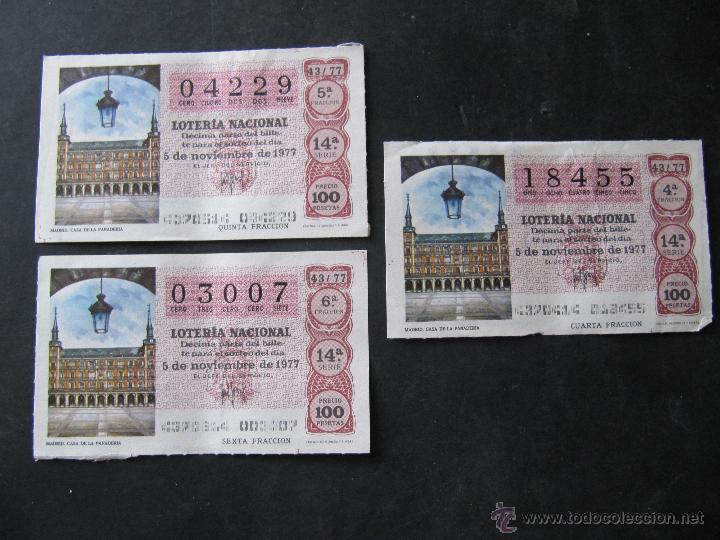 Nationale spanische Lotterie: LOTERIA NACIONAL.5 NOVIEMBRE 1977. MADRID. CASA DE LA PANADERA