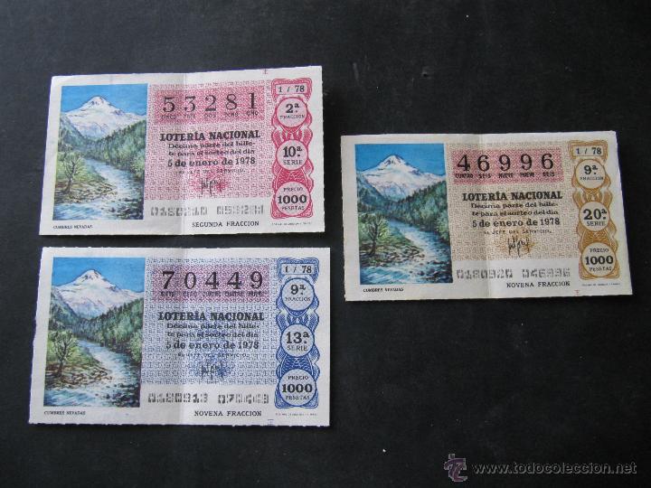 Loterie Nationale: 3 DECIMOS LOTERIA NACIONAL. 3 NUMEROS. 5 DE ENERO DE 1978. DECIMO