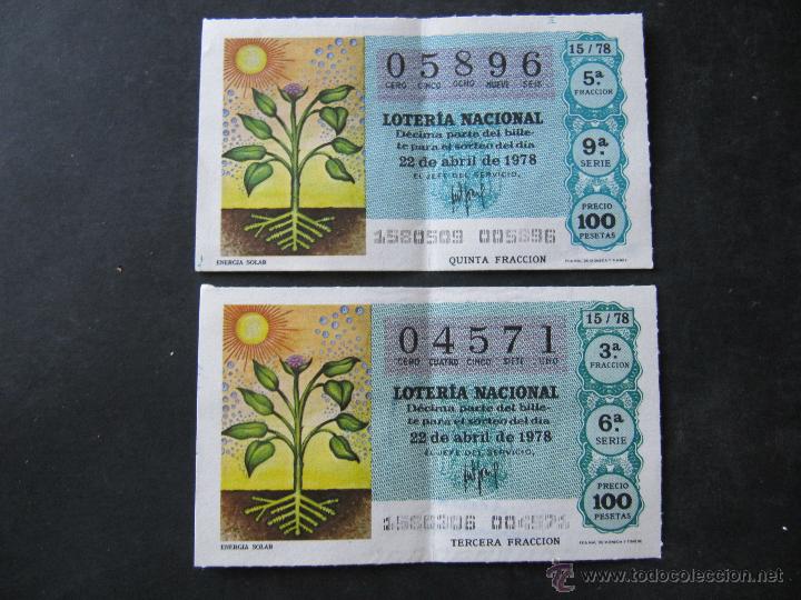 Loterie Nationale: LOTERIA NACIONAL. 22 DE ABRIL DE 1978. 2 DECIMOS. 2 NUMEROS DIFERENTES