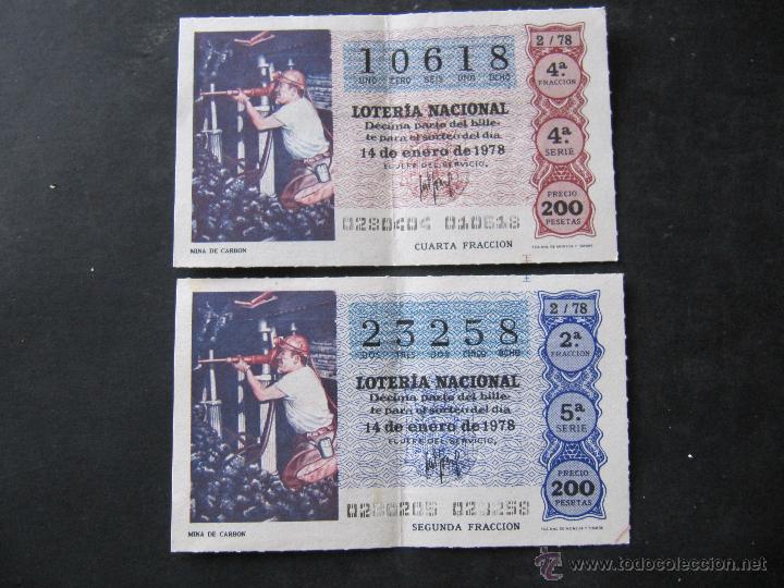 Loterie Nationale: LOTERIA NACIONAL. 14 DE ENERO DE 1978. 2 DECIMOS. 2 NUMEROS DIFERENTES