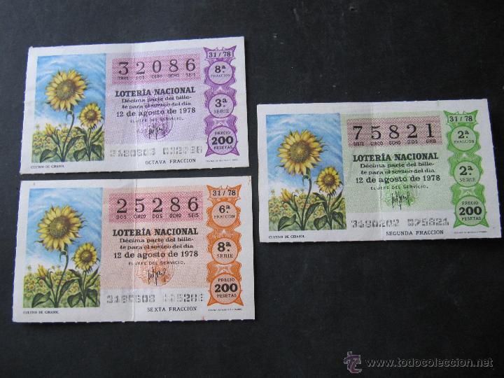 Loter&iacute;a Nacional: DECIMO LOTERIA NACIONAL. 12 DE AGOSTO 1978. 3 DECIMOS. 3 NUMEROS.