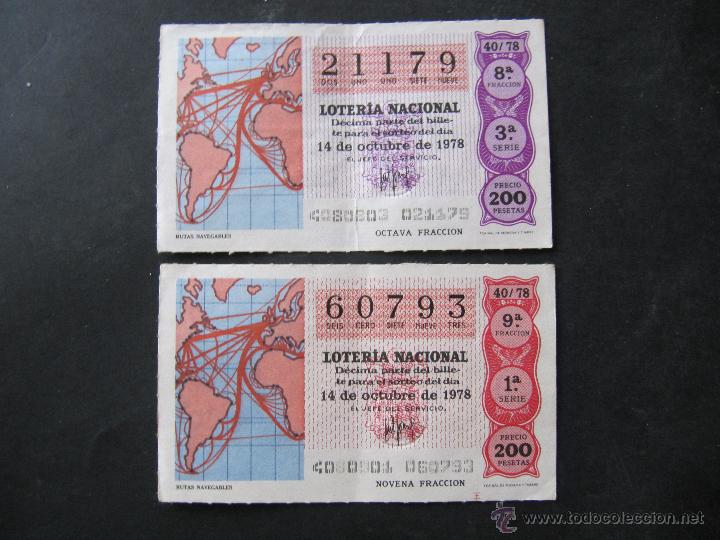 Loter&iacute;a Nacional: DECIMO LOTERIA NACIONAL. 14 DE OCTUBRE 1978. 2 NUMEROS DIFERENTES