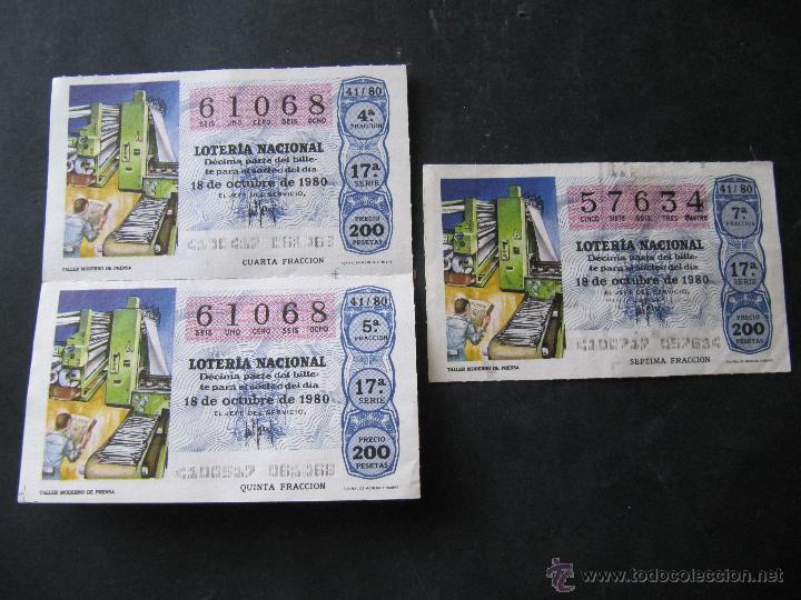 Loter&iacute;a Nacional: DECIMO LOTERIA NACIONAL. 18 DE OCTUBRE 1980. 3 DECIMOS. 2 NUMEROS