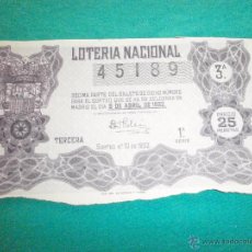 Lotería Nacional: BILLETE LOTERIA NACIONAL 5 DE ABRIL DE 1952. Lote 53352988