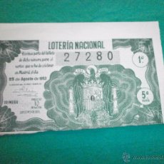 Lotería Nacional: BILLETE LOTERIA NACIONAL 25 DE AGOSTO DE 1953. Lote 53353087