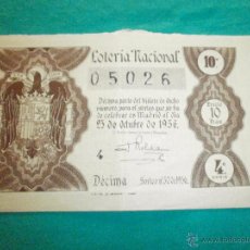 Lotería Nacional: BILLETE LOTERIA NACIONAL 25 DE OCTUBRE DE 1956. Lote 53354534