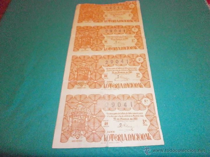 National Spanish Lottery: 4 billete loteria nacional 15 de marzo de 1951