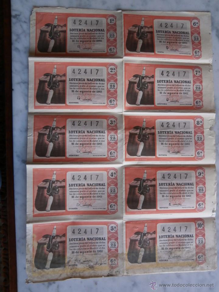 National Spanish Lottery: loteria nacional  10 decimos serie completa sorteo n&ordm; 23  - 16 de agosto de 1961