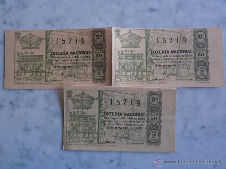 National Spanish Lottery: loteria nacional   3 decimos sorteo n&ordm;  22 -  5 de agosto de 1963