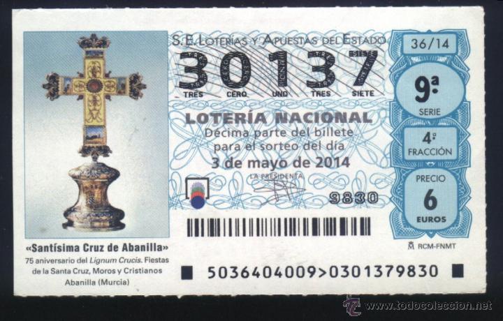 Loter&iacute;a nacional: MU-0438- DECIMO DE LOTERIA NACIONAL. SANTISIMA CRUZ DE ABANILLA (MURCIA)