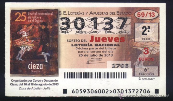 Loter&iacute;a nacional: MU-0440- DECIMO DE LOTERIA NACIONAL (JUEVES) . XXV FESTIVAL DE FOLKLORE EN EL SEGURA. CIEZA (MURCIA)