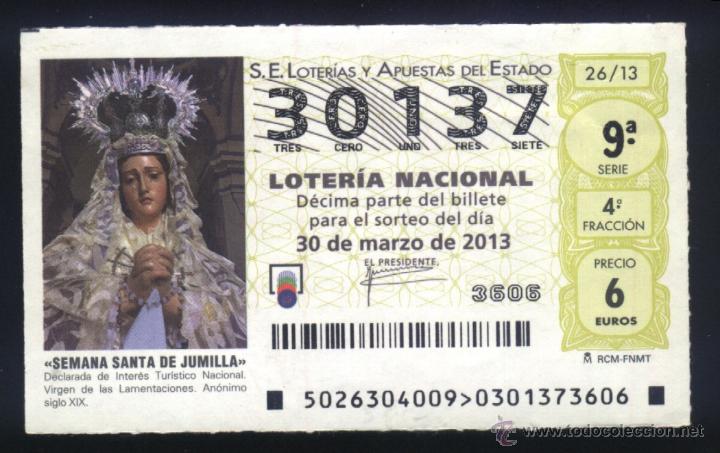 Loter&iacute;a nacional: MU-0447- DECIMO DE LOTERIA NACIONAL. SEMANA SANTA DE JUMILLA (MURCIA) VIRGEN DE LAS LAMENTACIONES.