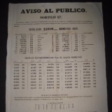 Lotería Nacional: LISTA LOTERIA - AVISO AL PUBLICO -SORTEO 47 AÑO 1870 - ORIGINAL-MIDE 52X 69 CM - VER FOTOS -(V-5501)