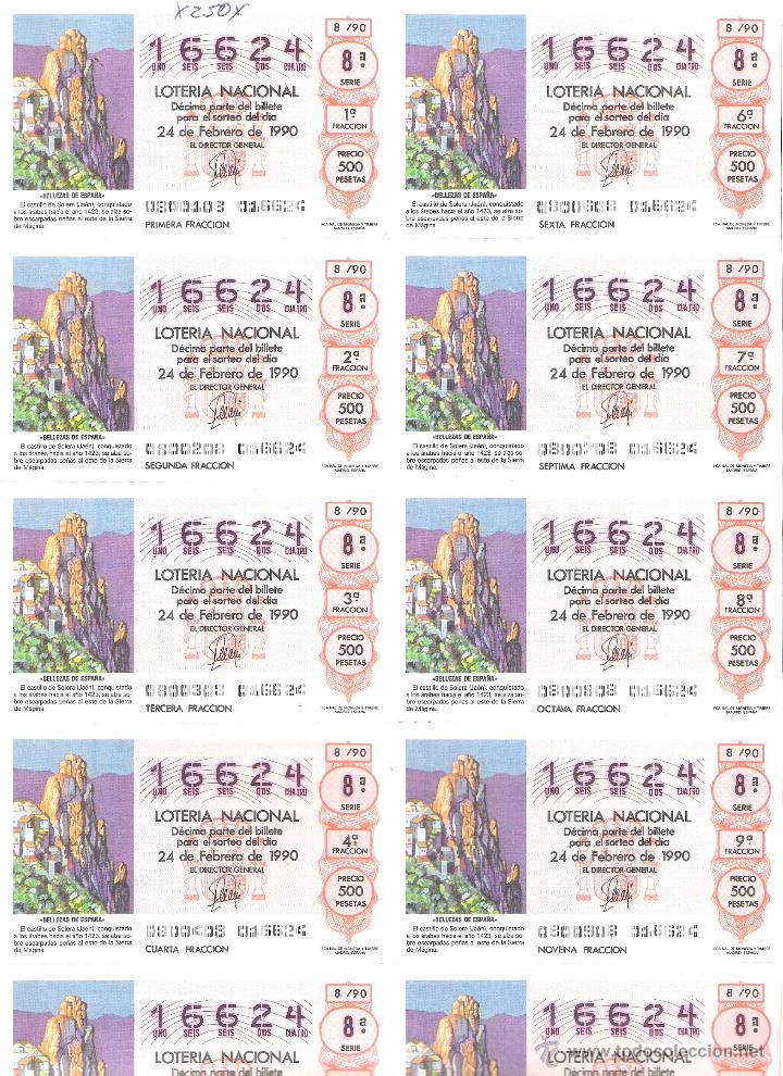 Lotaria Nacional: 1 BILLETE LOTERIA DEL SABADO - 24 FEBRERO 1990 - 8/90 - CASTILLO DE SOLERA ( JAEN )