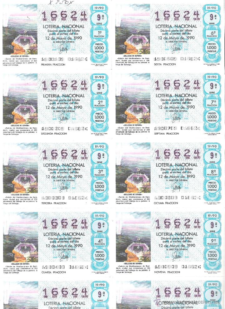 Lotaria Nacional: 1 BILLETE LOTERIA DEL SABADO -12 MAYO 1990 - 19/90 - BALCON DEL MEDITERRANEO - BENIDORM