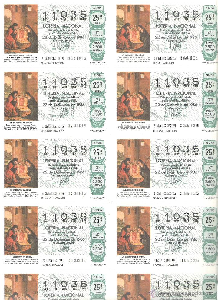 Loterie Nationale: 1 BILLETE LOTERIA DEL SABADO - 22 DICIEMBRE 1986 - 51/86 - NAVIDAD - PAREDES DE NAVA ( PALENCIA )
