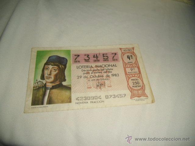 Lotteria Nationale Spagnola: LOTERIA NACIONAL 1983 29 DE OCTUBRE MARTIN ALONSO PINZON 333