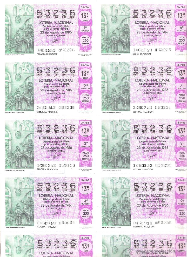 Nationale spanische Lotterie: 1 BILLETE LOTERIA DEL SABADO - 23 AGOSTO 1986 - 34/86 - PARTIDA DE CRITOBAL COLON HACIA LA CORTE