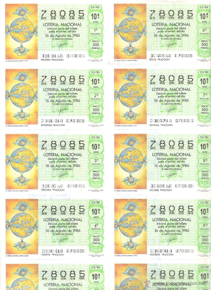 Lotaria Nacional: 1 BILLETE LOTERIA DEL SABADO - 16 AGOSTO 1986 - 33/86 - LA TIERRA CONOCIDA CODICE LATINO